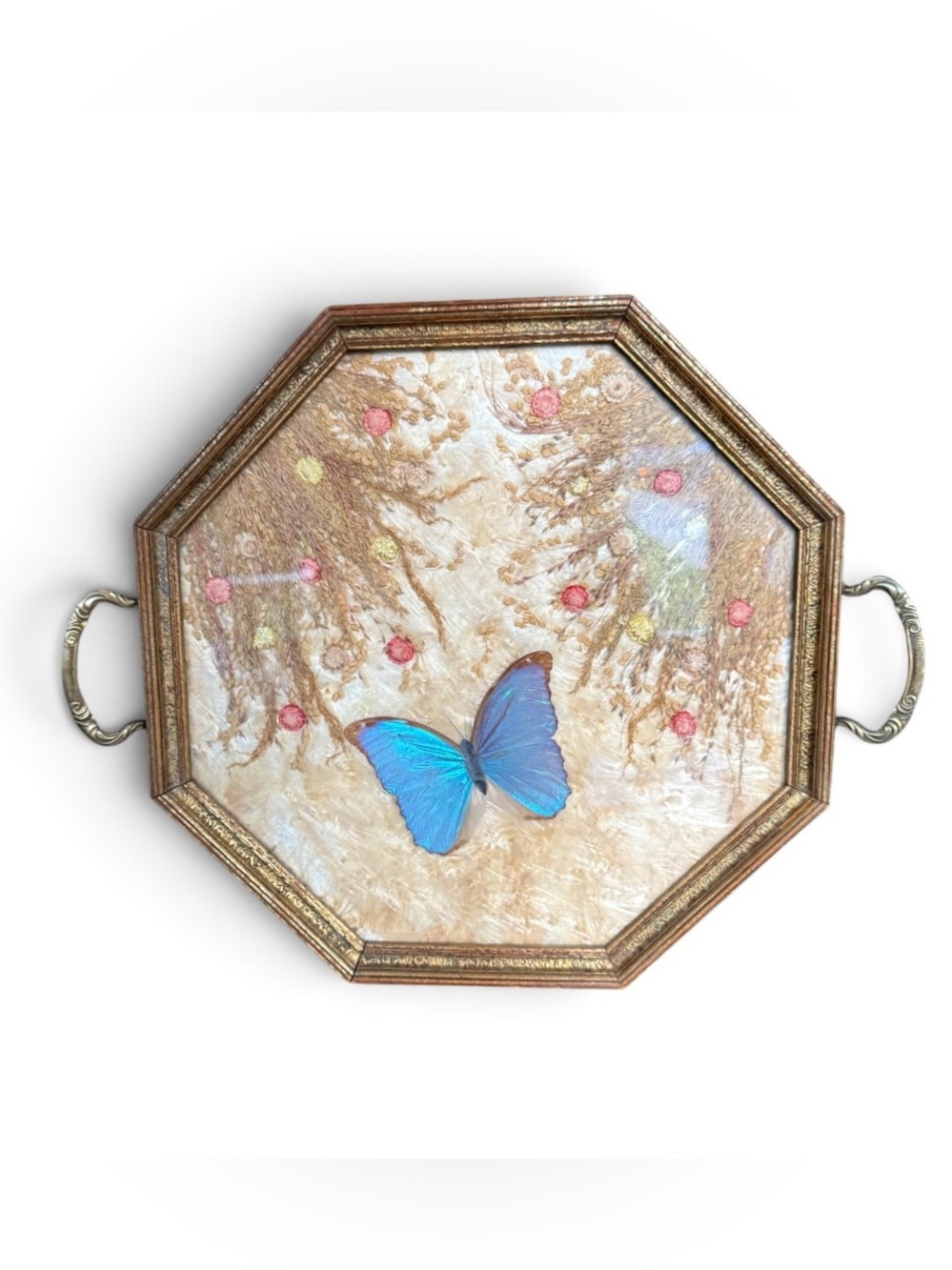 Vintage Art Deco Morpho Butterfly Octagonal Serving Tray | 1920s-1940s Brazil